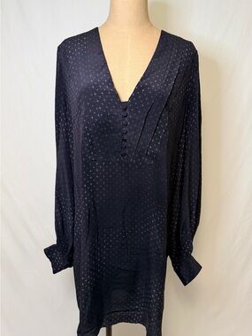 Equipment Navy Printed V-Neck Tunic with Covered Buttons.